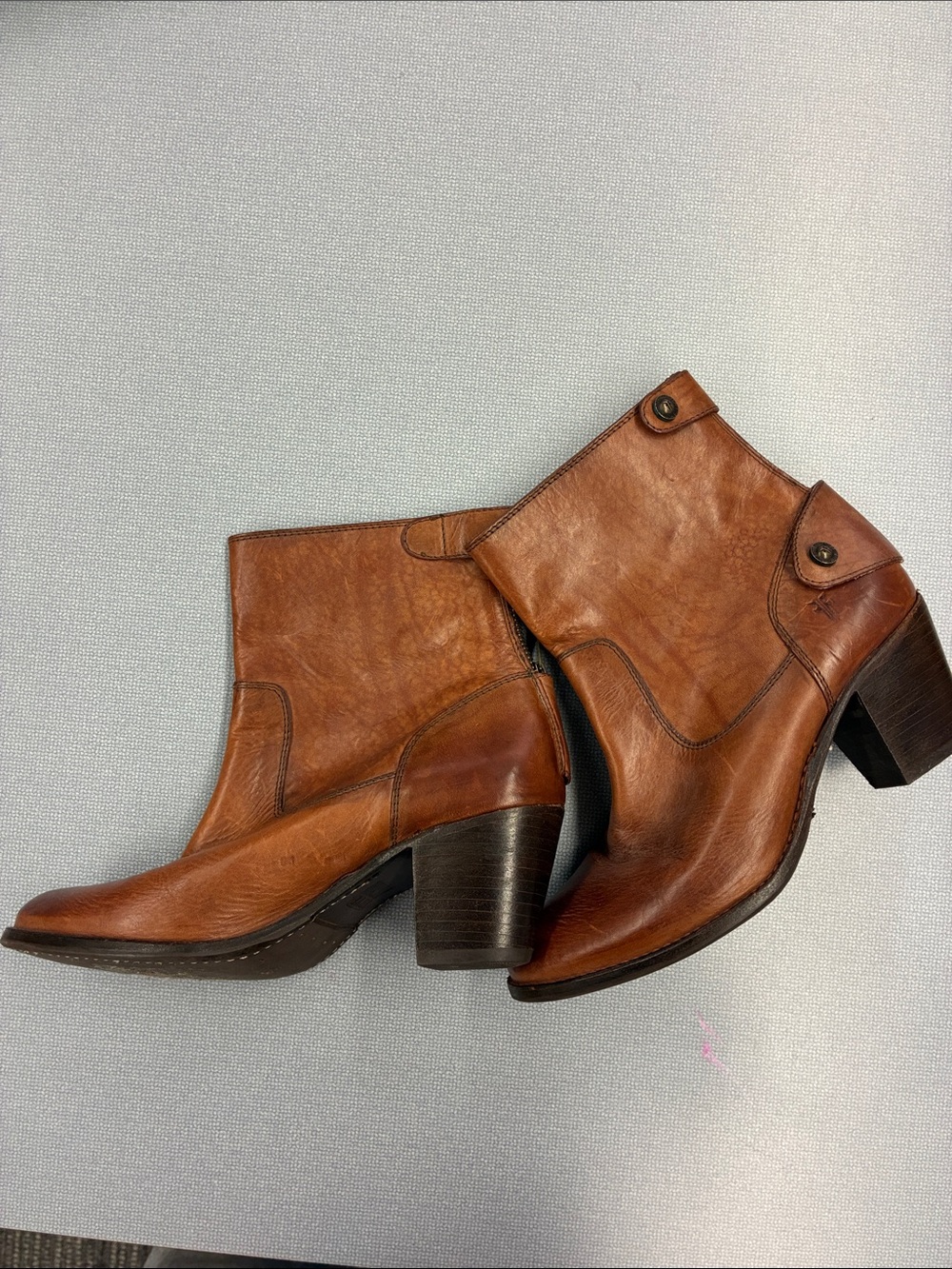 Frye Chestnut Brown Leather Ankle Boots with Block Heel